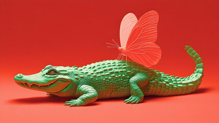 Obraz premium A whimsical crocodile with vibrant butterfly wings.