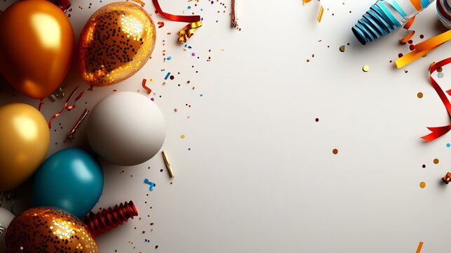 Festive Balloons and Party Supplies on White Background