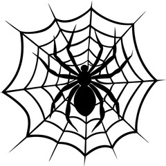 Fototapeta premium Spider weaving web silhouette vector illustration 