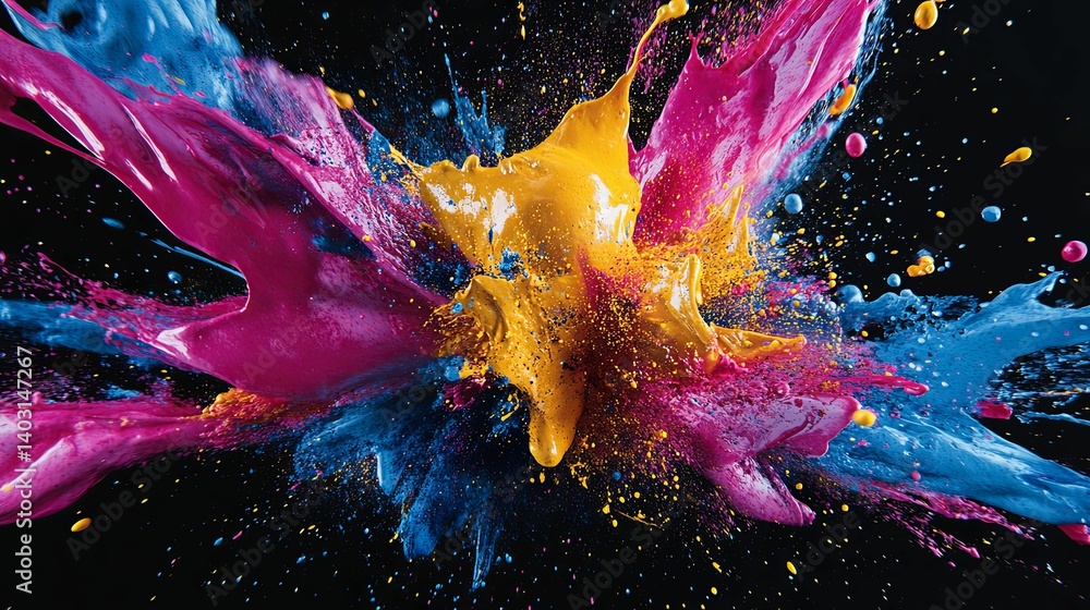 Poster a vibrant explosion of cmyk colors in a dynamic display.