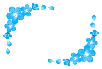 水彩タッチのネモフィラのフレーム　花　春　青色　ブルー