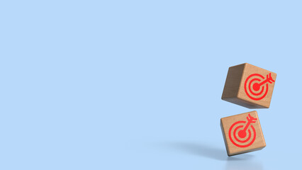 The Wood cube and Blue eye target for Business concept 3d Rendering.
