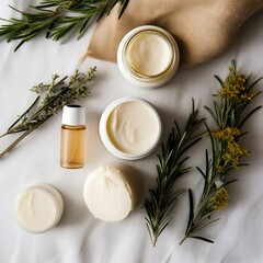 Natural Skincare Products with Herbs and Creams