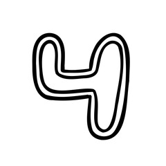 Stroke digit number four 4. Black font symbol in hand drawn doodle style. Vector illustration isolated on white background. For menu, presentation, branding, font, education, math.