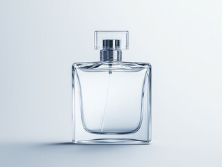 Luxury perfume bottle with blue liquid isolated on white background