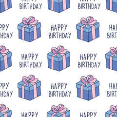 Birthday gift boxes. Seamless vector pattern for fabric design, wrapping paper, wallpapers.  Hand drawn.