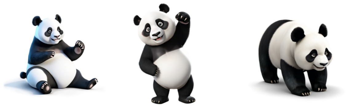 3D model of a panda with transparent background, perfect for design, animation, games, and education; adds charm, realism, and a playful touch.

