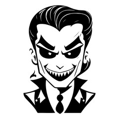 Silhouette portrait of an evil clown with suit