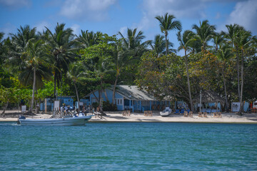View of pleasure boats on Bavaro Beach in the Dominican Republic