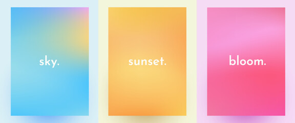 Color sky gradient background set. Abstract pastel rainbow pattern banner.