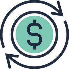 Obraz premium Coin and circular arrow icon. Outline coin and circular arrow vector icon for web design isolated on white background