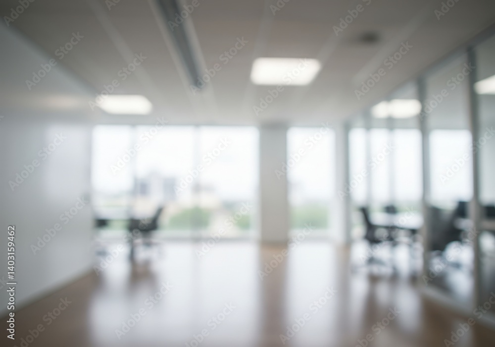 Aufkleber blurred office space with large windows and chairs in a modern building environment setting view