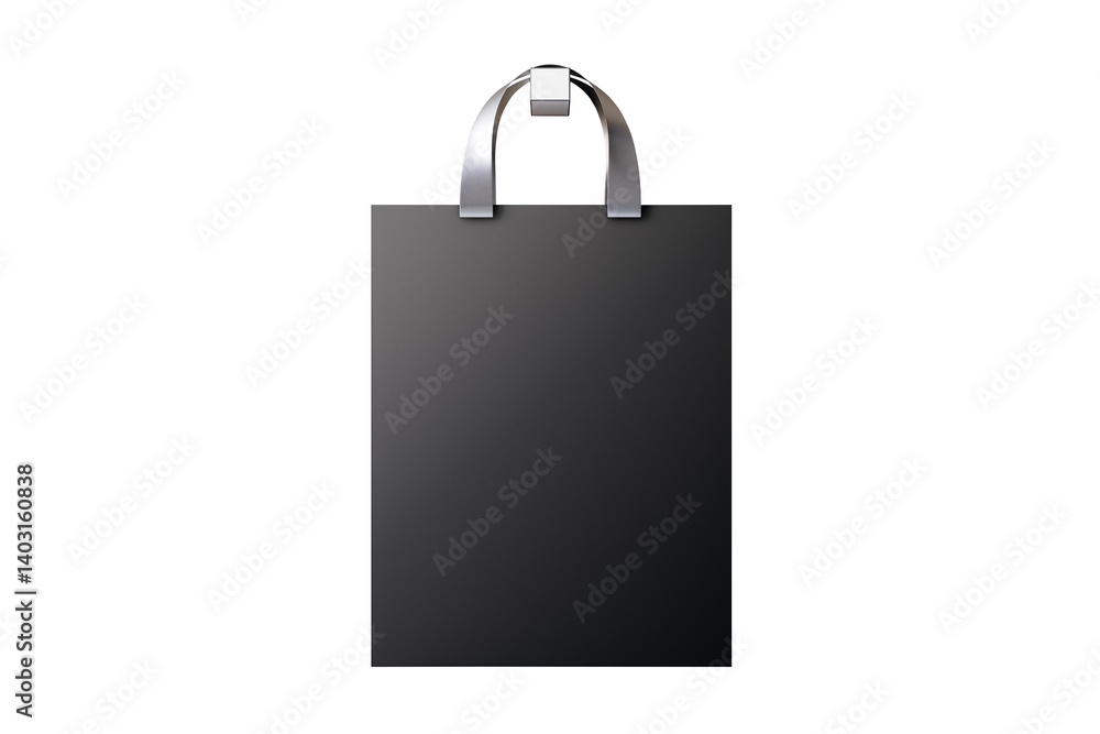 Poster black shopping bag with metallic handles shown isolated on white background, clean layout concept fo