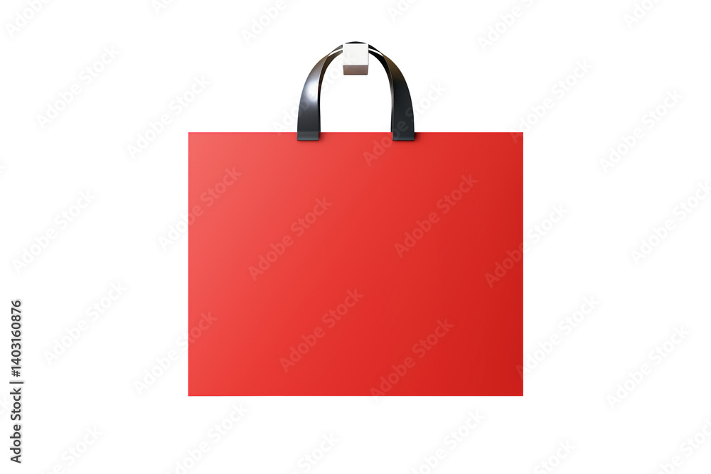 Poster red shopping bag with black handles, realistic style, isolated on white background. mockup concept f