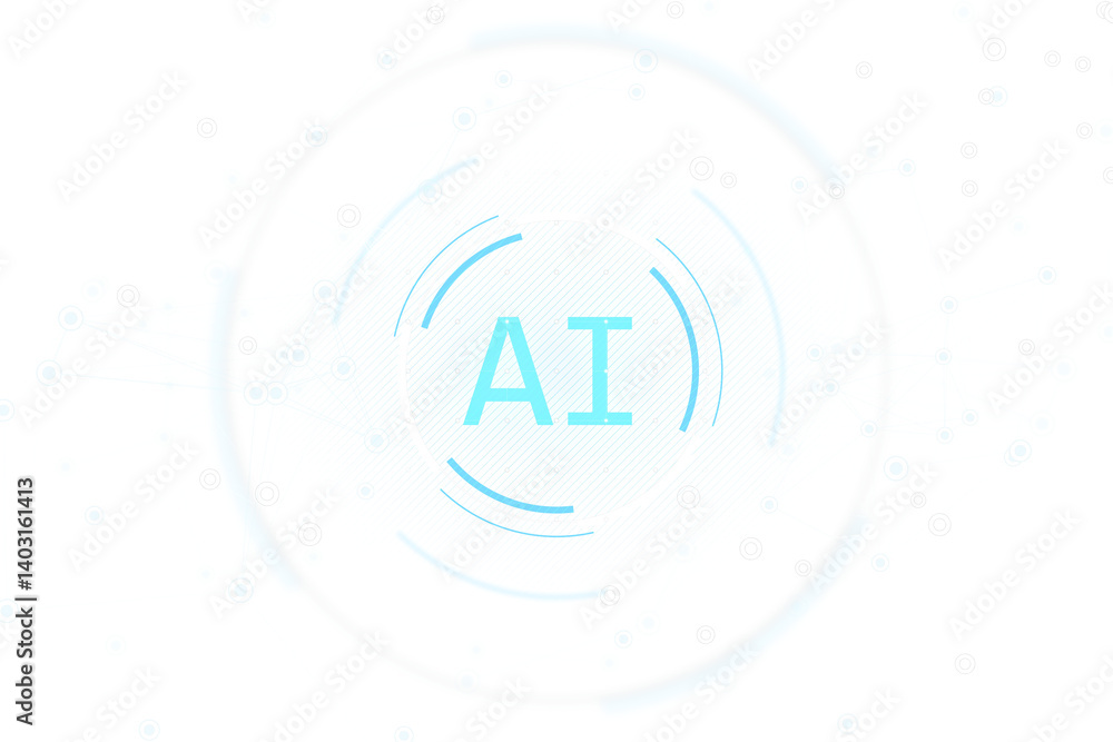 Aufkleber Abstract AI icon in blue circle with digital elements, futuristic tech style, isolated on white background. Concept of artificial intelligence. 3D Rendering.