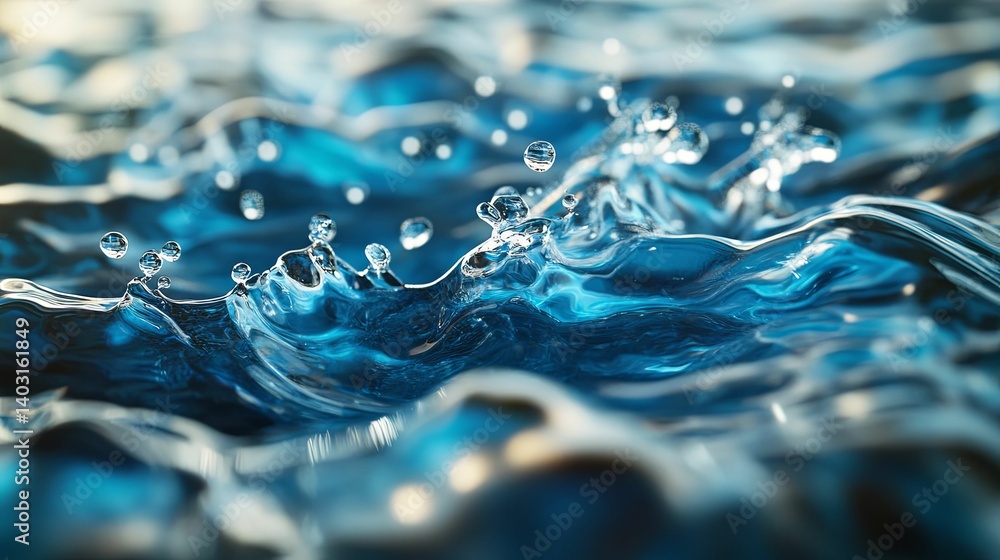 Poster a close-up view of dynamic water splashes and ripples.