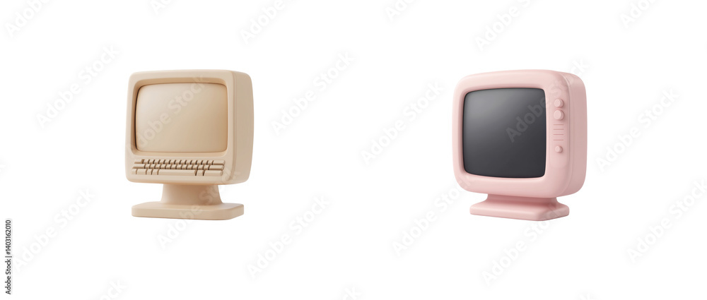 Aufkleber retro-style computer and television with rounded edges display classic designs