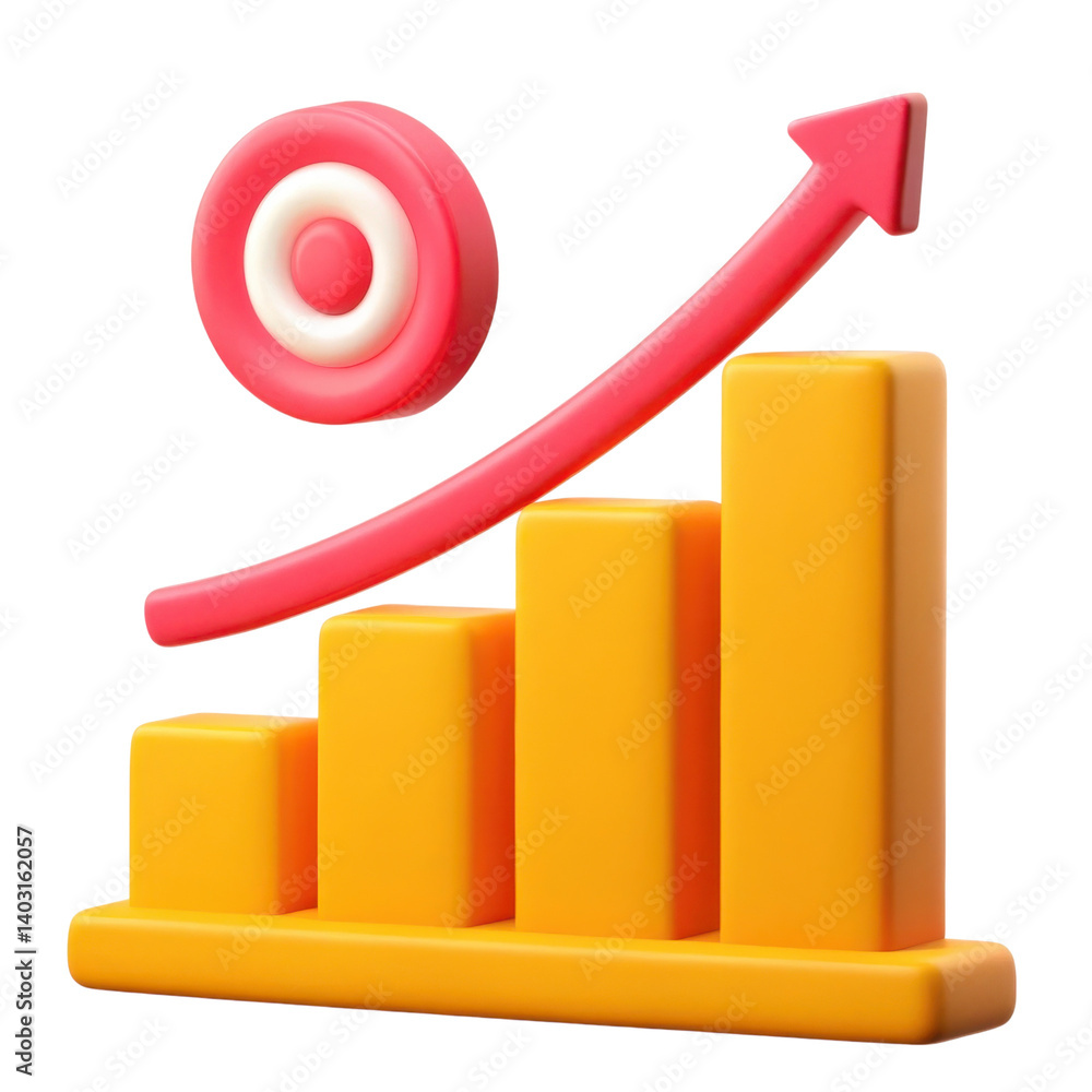 Poster colorful graph representing growth with a target symbol above it.