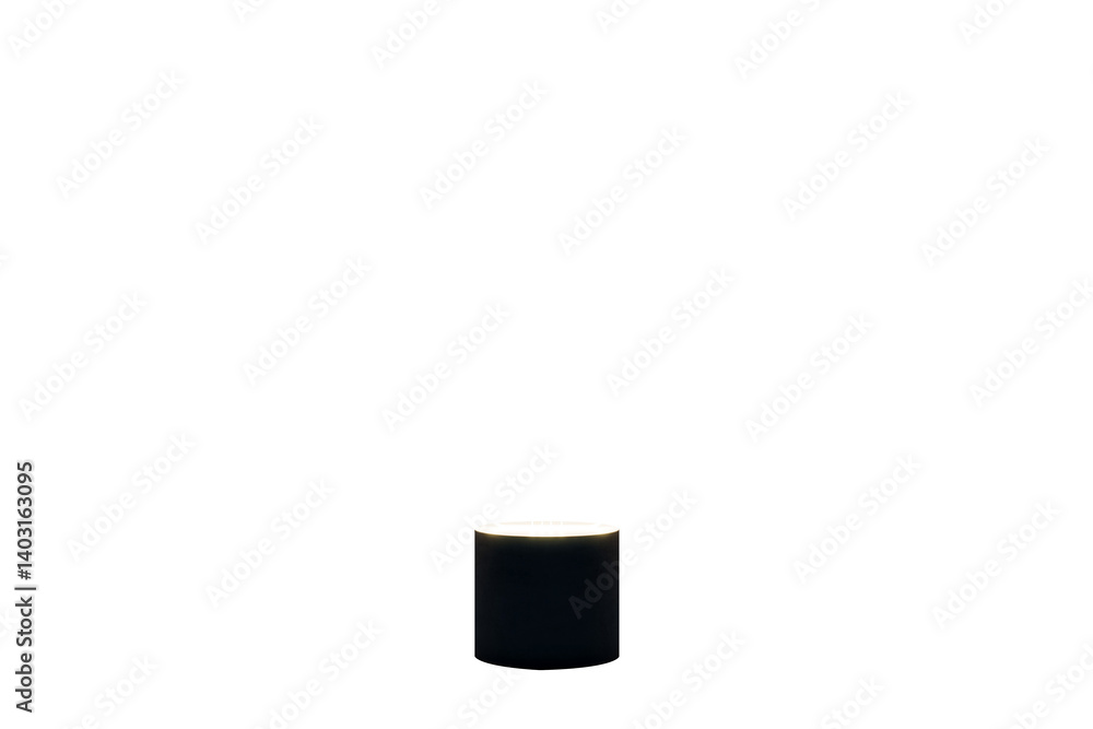 Poster Cylindrical light element with soft glow, minimalistic graphic style, isolated on white background. Concept for modern design and technology. 3D Rendering.