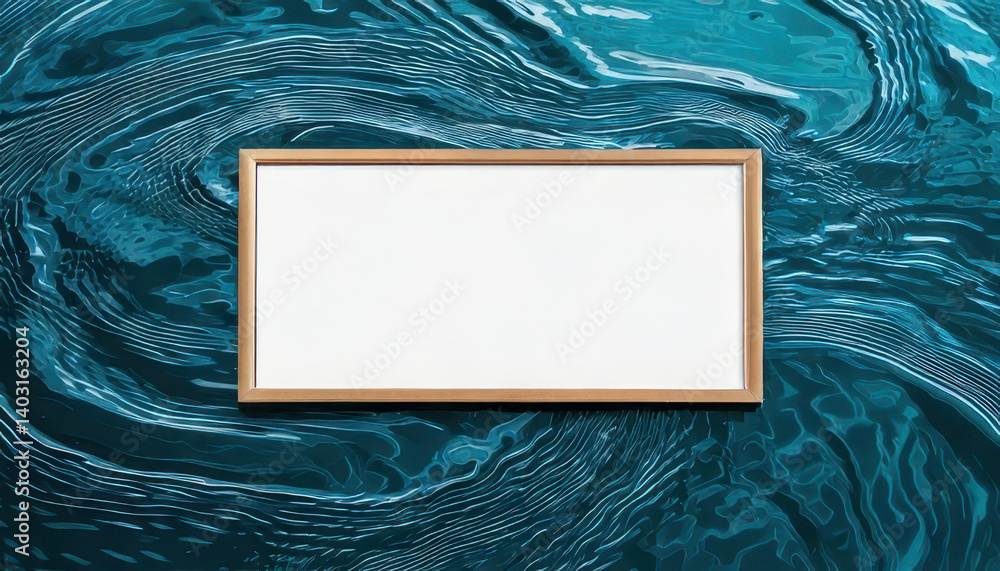 Poster thin frame mockup with white insert over dynamic 3d ripple liquid texture background evokes