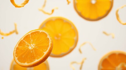 Suspended Orange Slice and Peel on White