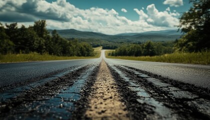 Fototapeta premium Empty highway stretches into a vista of rolling hills.