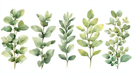 Subtle watercolor depictions of herbs, including rosemary, thyme, and sage, in pale greens