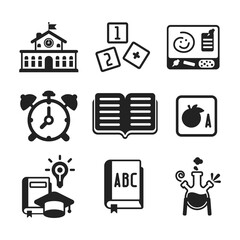 Set of vector monochrome education icons in flat style
