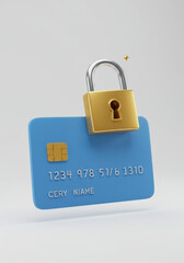 3D Credit Card with Golden Padlock Symbolizing Payment Security and Data Protection