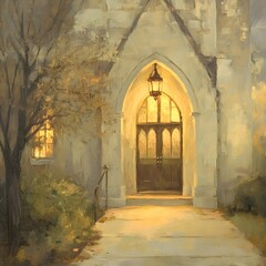 Fototapeta premium Faith-Inspired Artwork of a Church Entrance