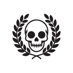 Vector Silhouette of Skull Wearing Laurel Wreath in Monochrome