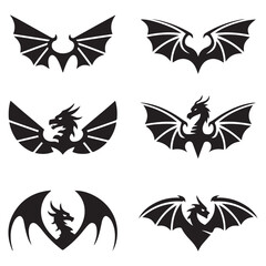 Vector Black silhouettes Dragon Crest Wings. with white background