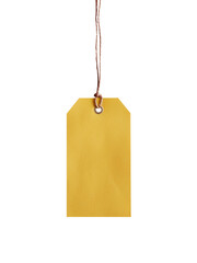 Bright yellow hanging paper tag isolated for sales, packaging, or product branding presentations