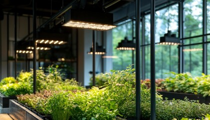 Fototapeta premium Indoor herb garden with grow lights