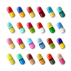 Vector set of various medical pills in flat style