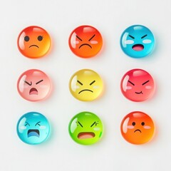 Fototapeta premium Collection of nine colorful emoji buttons with various angry faces