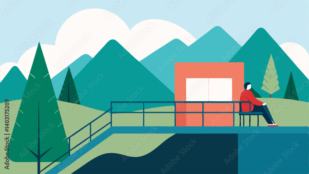 Poster nature observation deck a deck at a scenic viewpoint with a wide ramp and space for wheelchairs show