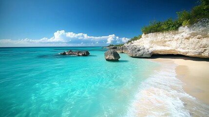 Fototapeta premium Turquoise beach paradise scenic caribbean vacation destination travel landscape ocean view summer getaway 100