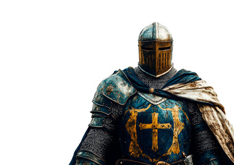 Fototapeta premium Valiant knight stands proudly in full armor isolated on transparent background