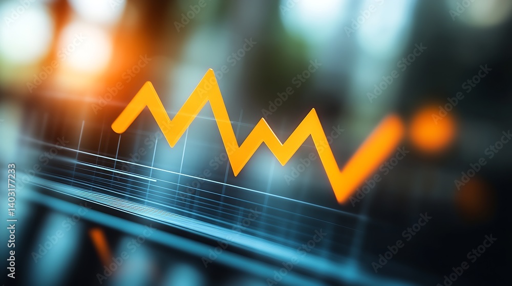 Aufkleber Dynamic stock market graph showcasing upward trends with a vibrant orange line on a blurred background : Generative AI