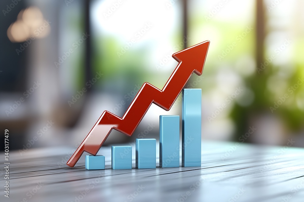 Aufkleber Data visualization concept showing a rising trend with dynamic bar graph represented in 3D format : Generative AI