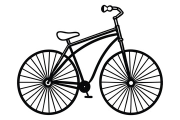Fototapeta premium A old vintage bicycle line art vector icon illustration on white background.