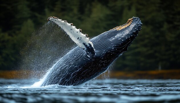 Whale Splashing in Coastal Waters