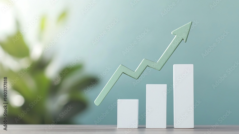 Aufkleber Stylish bar graph showing growth and performance with green arrow in modern setting : Generative AI