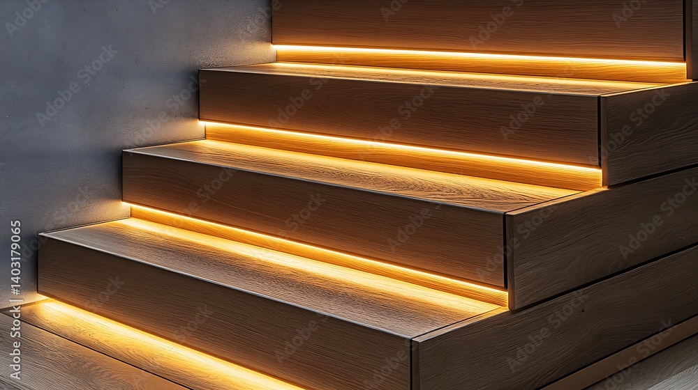 Poster contemporary staircase with warm led lighting for an inviting feel : generative ai