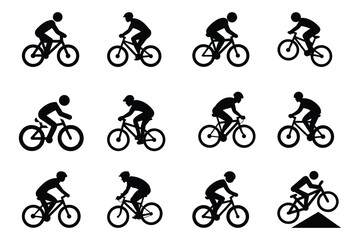 Fototapeta premium Set of bicycle rider silhouette vector icon illustration on white background.