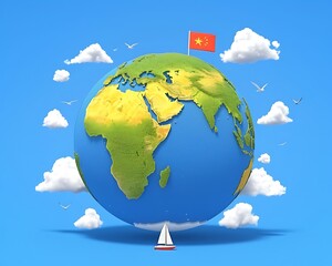 Naklejka premium World Globe with Sailboat