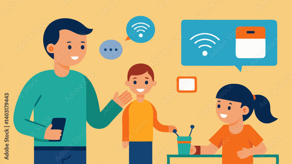 Poster parental control a parent with a hearing impairment communicating with children across the room usin
