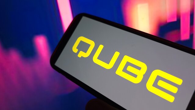 Konskie, Poland - April 11, 2025: Qube Holdings company logo displayed on mobile phone