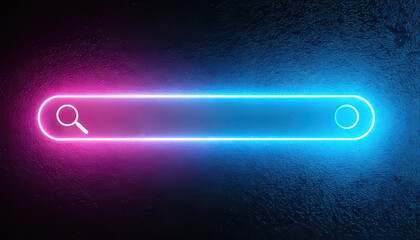 Futuristic neon search bar glowing on dark surface, creating clean and minimal design